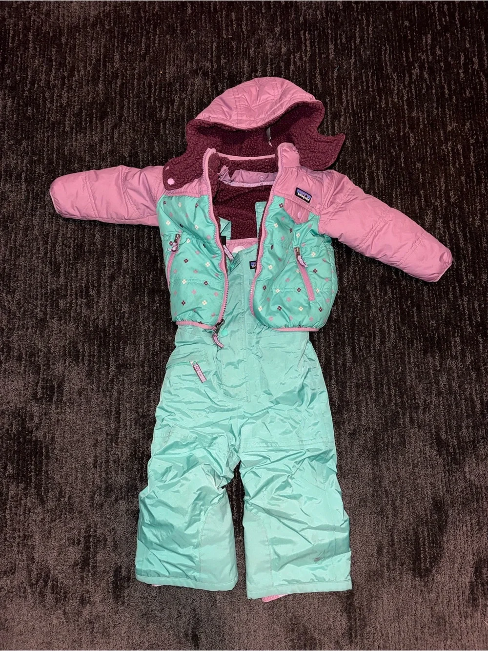 Patagonia Tribbles Snow Suit Set Purple & Mint